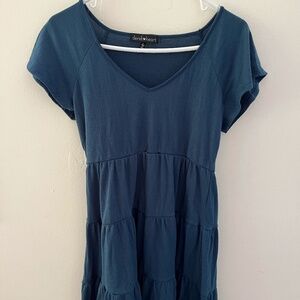 Womens Derek Heart Blue Babydoll Style Short Sleeve Dress Size L